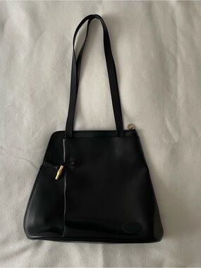 Vintage Longchamp Black Leather Bucket Roseau Shoulder Bag